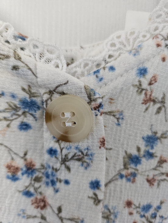 Blu Pepper Floral Babydoll Dress Medium Cottagecore Mini Lace Trim Button Front - Picture 11 of 14